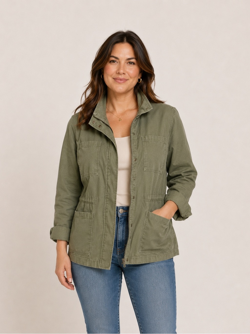 Vintage America Olive Green Utility Jacket XL Military Safari Cargo Coat